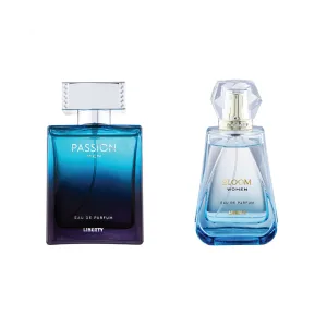 Liberty Luxury Gift Set - Passion for Men, Bloom for Women (100ml/3.4Oz each), Eau De Parfum (EDP), Crafted in France, Long Lasting Smell.